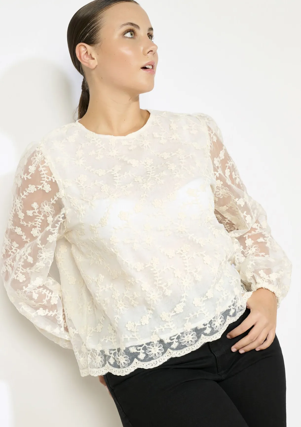 LolaLiza Transparante kanten blouse- Blouses En Hemden