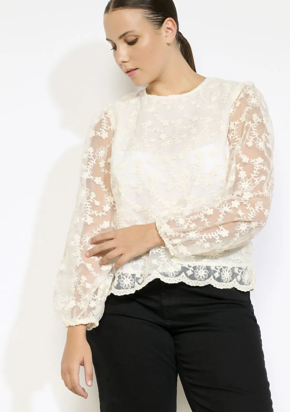 LolaLiza Transparante kanten blouse- Blouses En Hemden