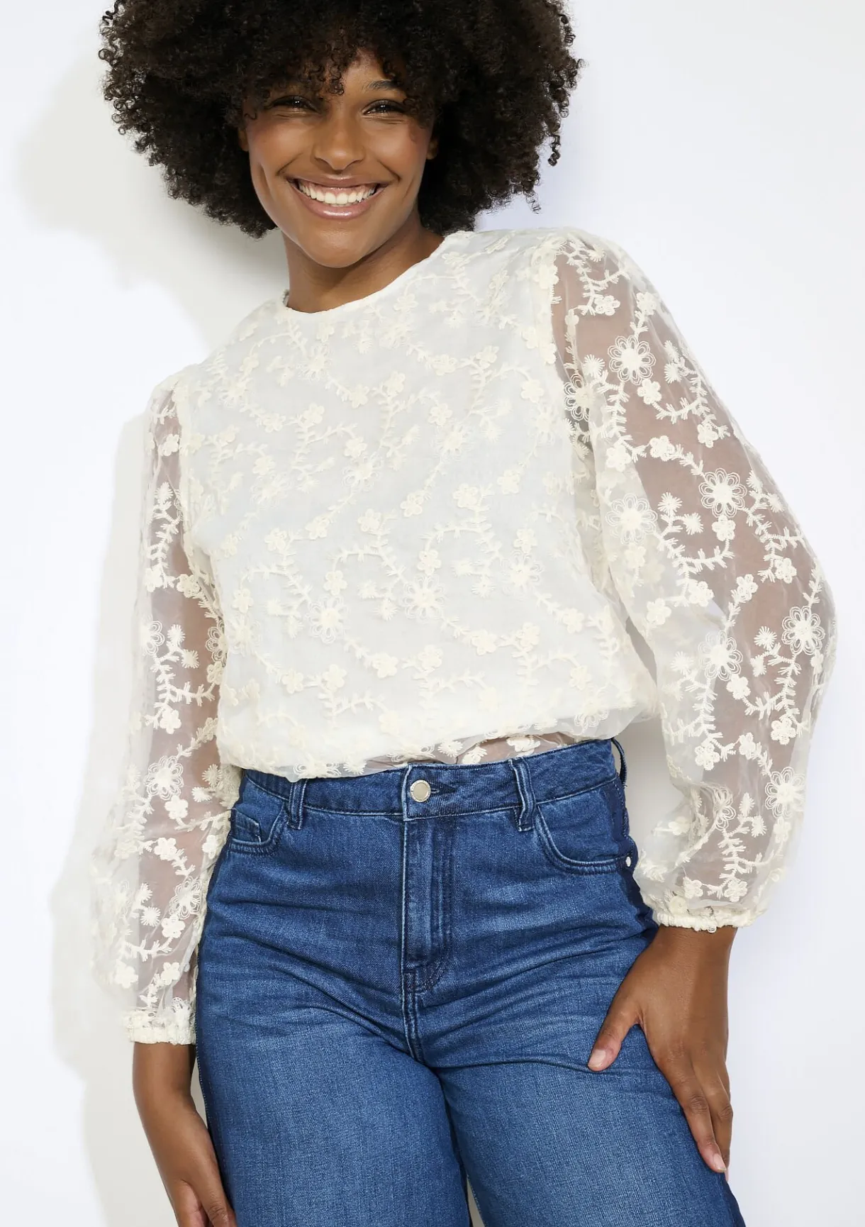 LolaLiza Transparante kanten blouse- Blouses En Hemden