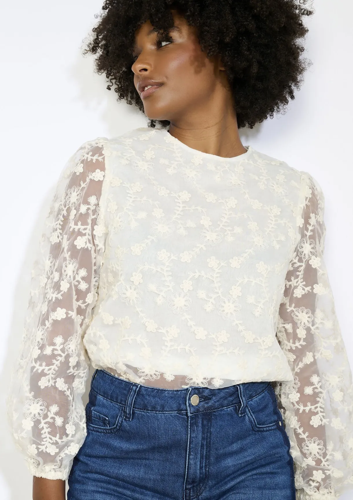 LolaLiza Transparante kanten blouse- Blouses En Hemden