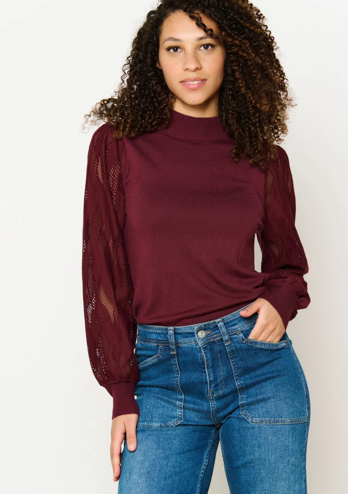 LolaLiza Trui met mesh mouwen- Truien En Cardigans