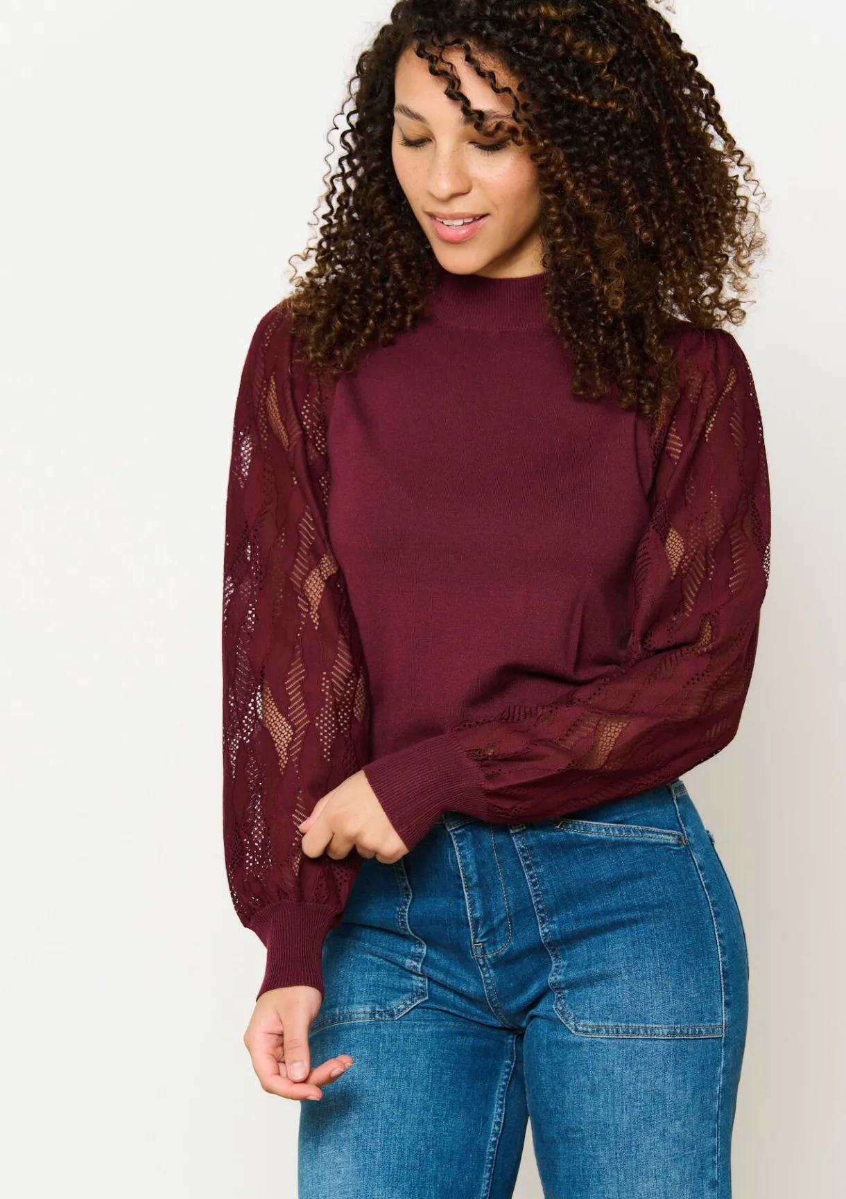 LolaLiza Trui met mesh mouwen- Truien En Cardigans