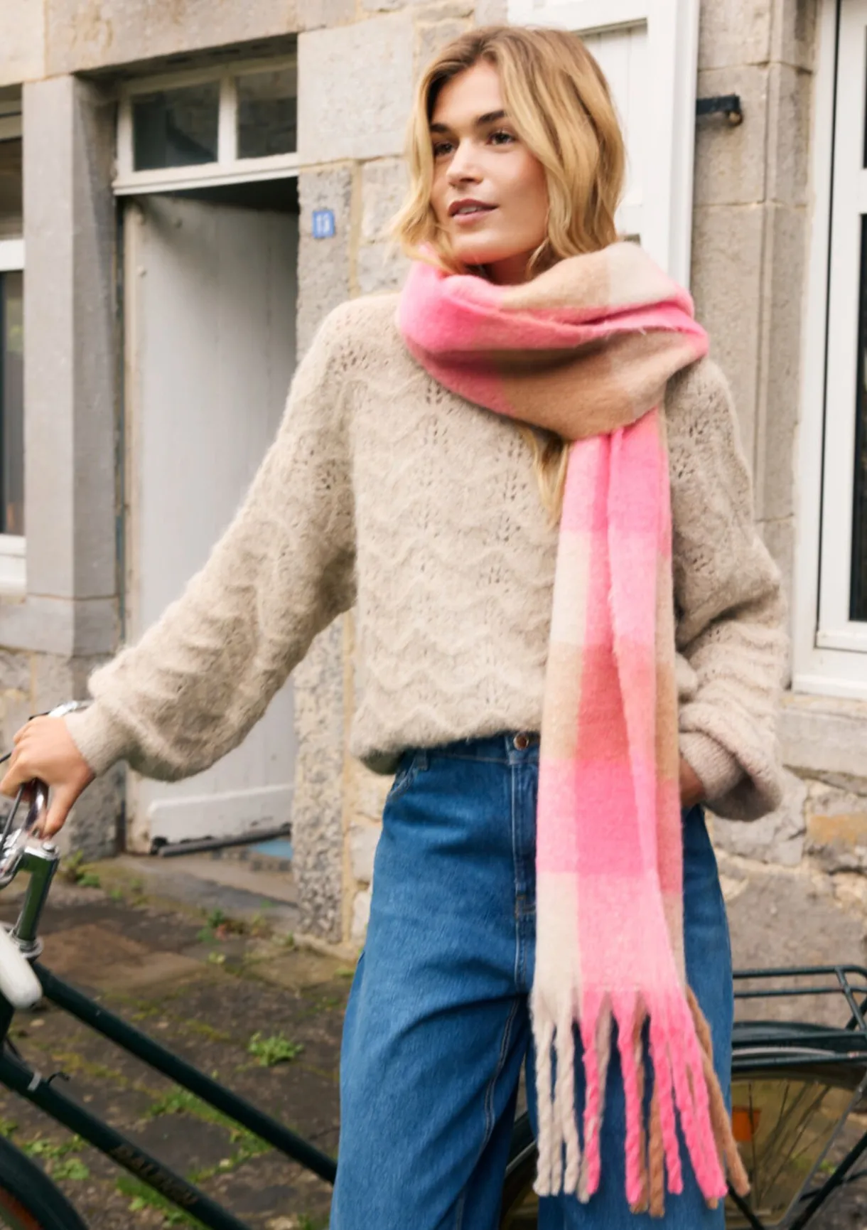 LolaLiza Zachte geruite franjesjaal- Accessoires