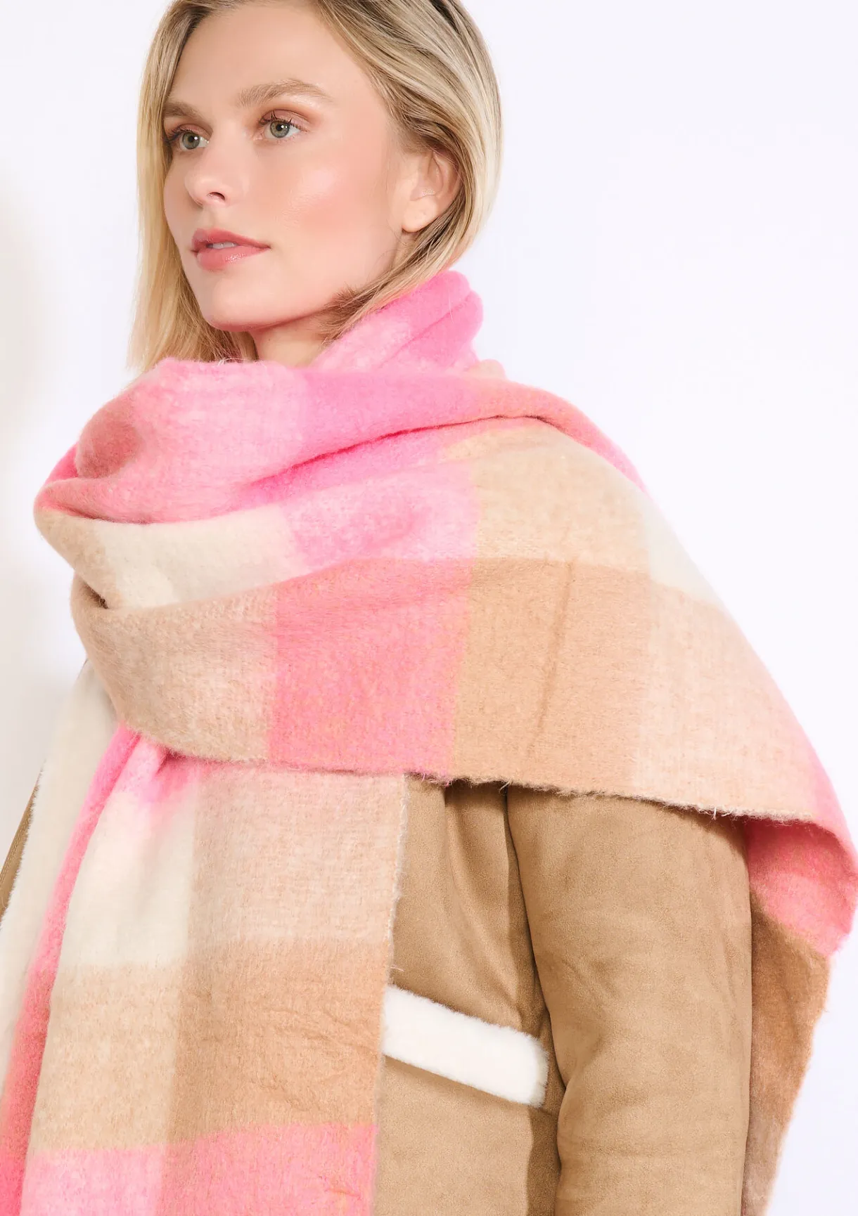 LolaLiza Zachte geruite franjesjaal- Accessoires